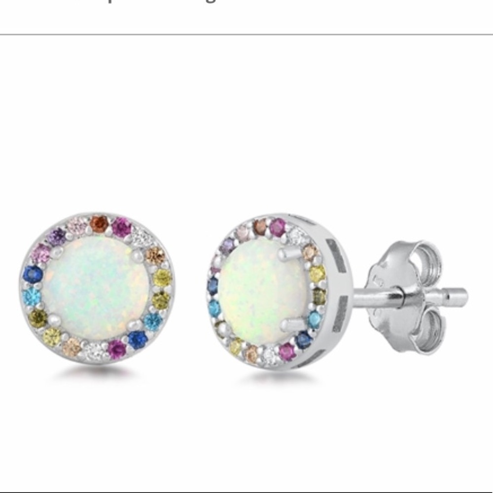 White Lab Opal W/ Multi Colored CZ Earrings